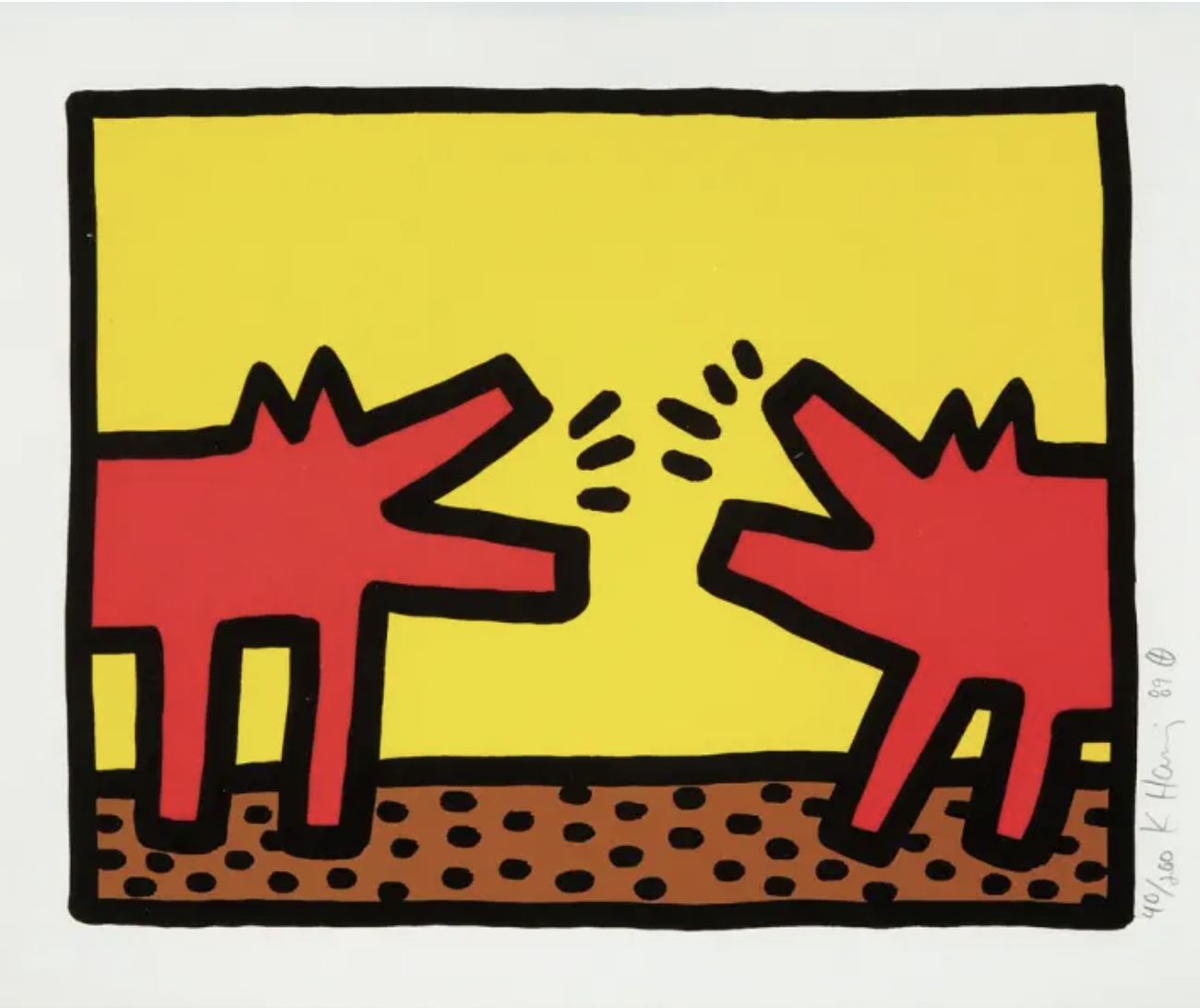 The original painting of Barking Dogs by Keith Haring