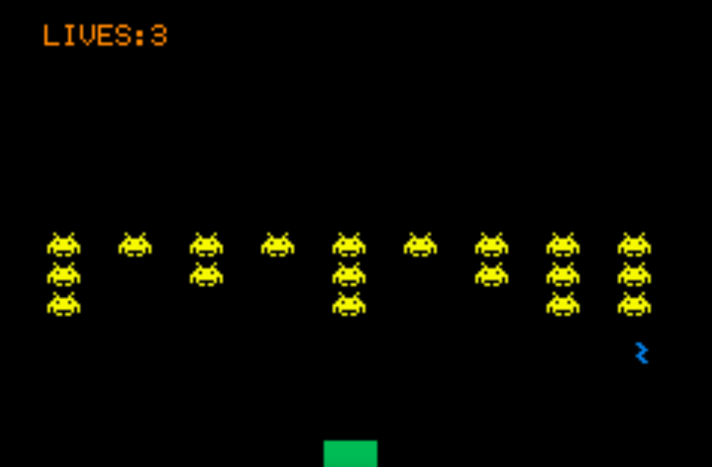 Main screen for playing Space Invaders Game