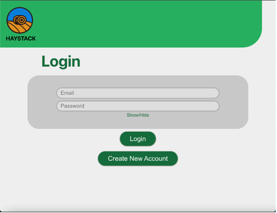 Login page for Haystack